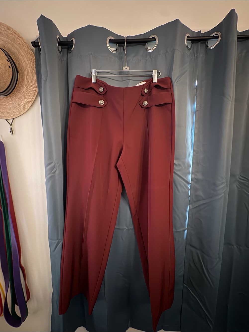 cleo Burgundy High-Rise Sailor Button Trousers